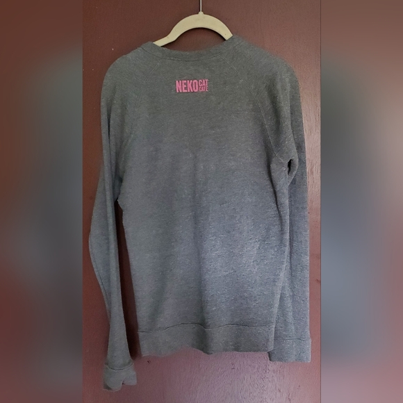 Women’s Small Neko Café Grey Raglan Sleeve Sweatshirt with Cat Embroidery - Picture 2 of 4